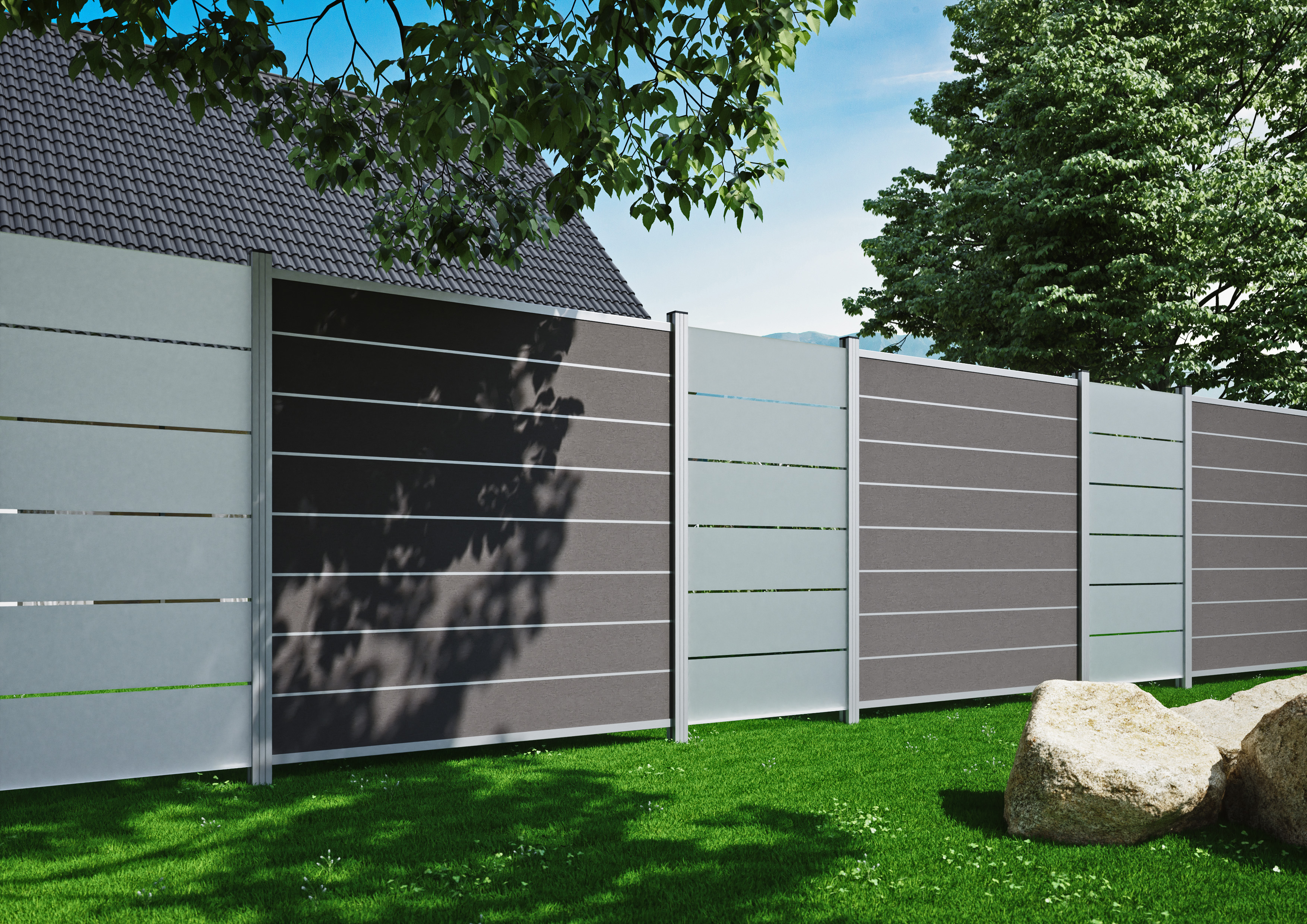 T&J RUDE Glas Sichtschutz Zaun