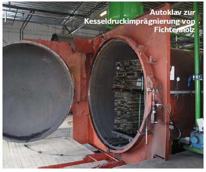 Kesseldruckimprägnierung von Fichtenholz
