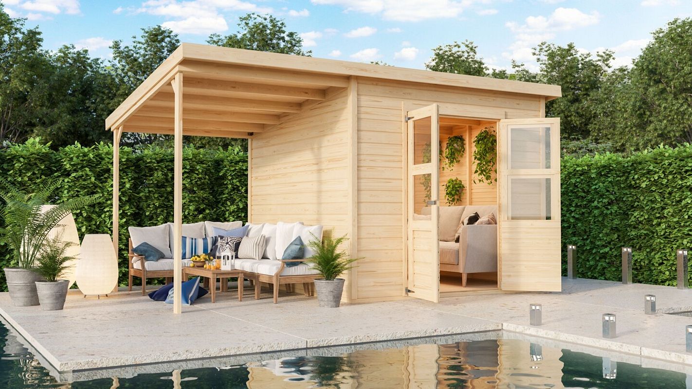 Karibu Eco Gartenhaus Merseburg 6 inkl. Anbaudach