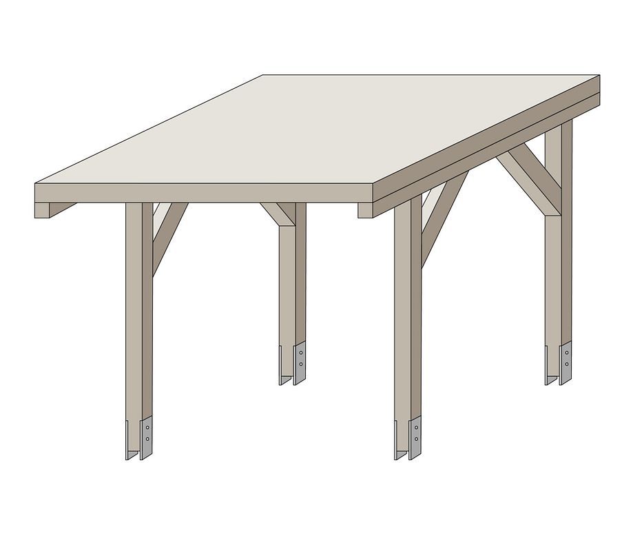 Die Skizze eines Carports mit Pfostenankern