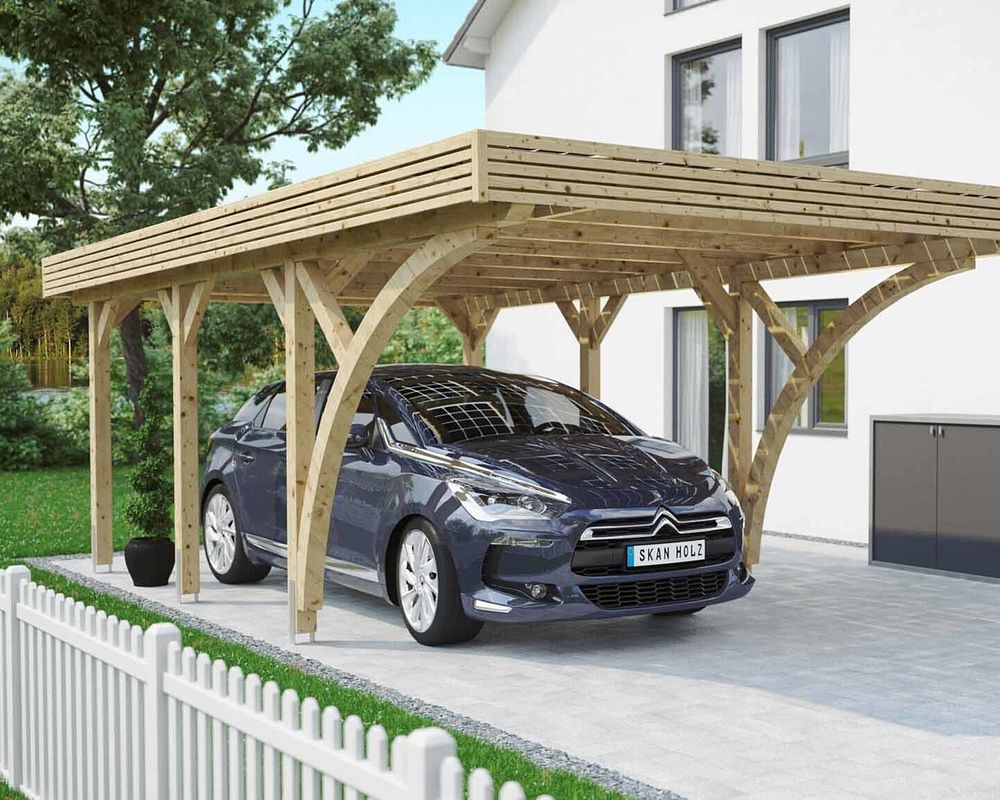 Skan Holz Solar-Carport naturbelassen, mit einem Stellplatz