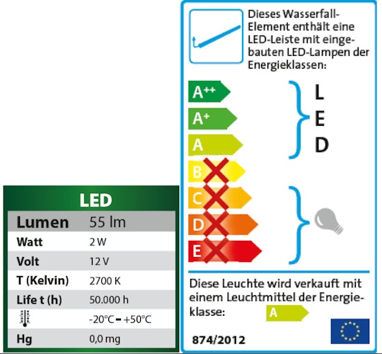 Heissner Wasserfall-Element Edelstahl 60 cm mit LED (W486-00)