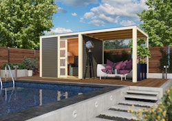 Karibu Gartenhaus Qubic 1 mit Schiebetür und 240 cm Anbaudach - 19 mm