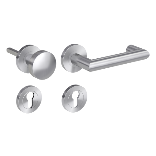 Griffwerk LUCIA PROFESSIONAL Schraubtechnik FS Panik -Edelstahl matt  Rosettengarnitur -Schraubt. -Knopf R2 -WR -Stift 9mm -TS 38-50mm