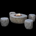 Vorschaubild Gardenforma Sitzgruppen-Set: Gas Feuerstelle Vesuv in Basaltoptik aus Faserbeton & 4x Hocker