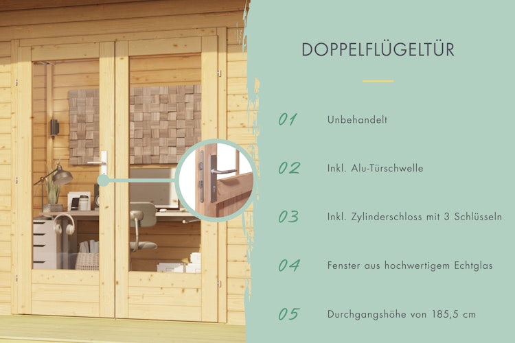 Karibu Premium Gartenhaus Radeburg 1 - 40 mm (Homeoffice-Gartenhaus)