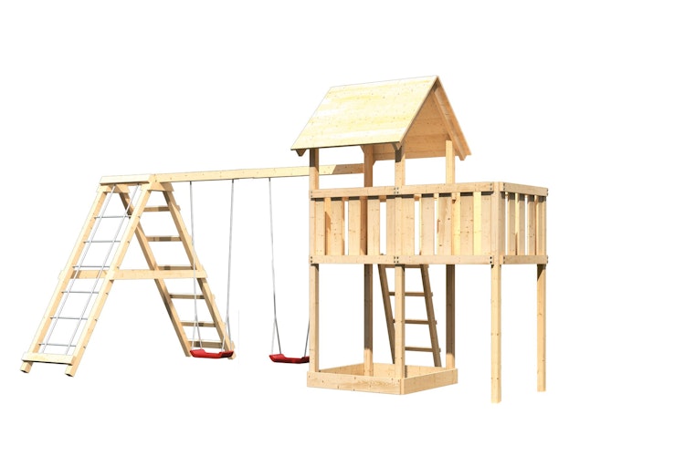 Akubi Kinderspielturm Lotti inkl. Doppelschaukelklettergerüst und Anbauplattform