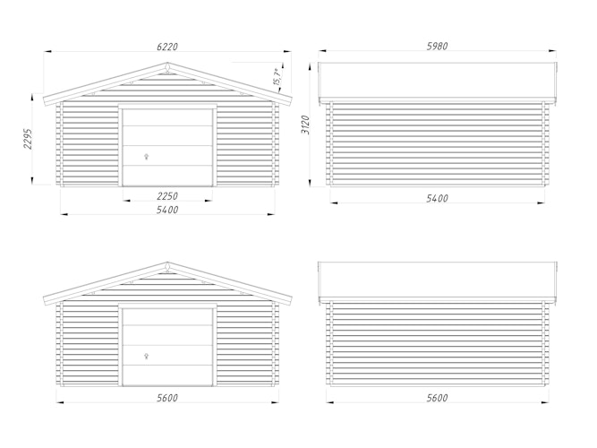 Palmako Garage Roger 27,7 m² - 70 mm - mit Sektionaltor