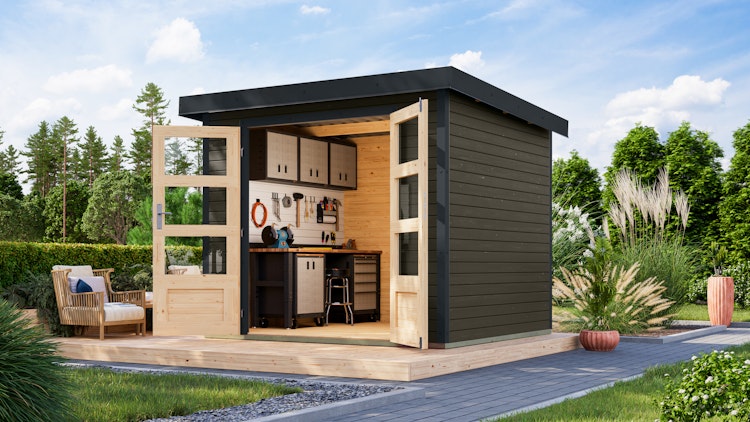 Karibu Metall-Holzgartenhaus Hybridhaus Jupiter A/B/C/D - 19 mm/0,5 mm