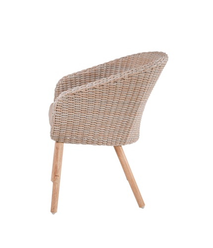 Garden Pleasure Gartenmöbel Set FREMONT / VISALIA, Tisch Ø 110 + 4 Sessel, Akazie / Polyrattan Muskatnuss / Kissen 100 % Polyester Taupe