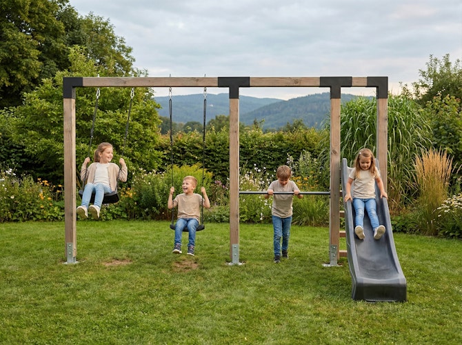 EXIT Linea Robust 110 Doppelschaukel mit Reckstange und Rutsche