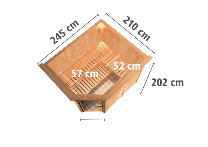 Karibu Sauna Malin mit Eckeinstieg 68 mm inkl. gratis Sauna-Zubehörset im Wert von 234,94 €