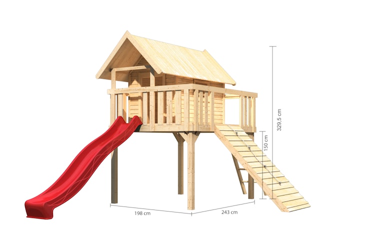 Akubi Stelzenhaus Fidel mit Satteldach inkl. Wellenrutsche und Holzrampe
