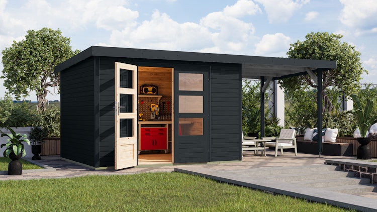 Karibu Metall-Holzgartenhaus Hybridhaus Jupiter A/B/C/D - 19 mm/0,5 mm