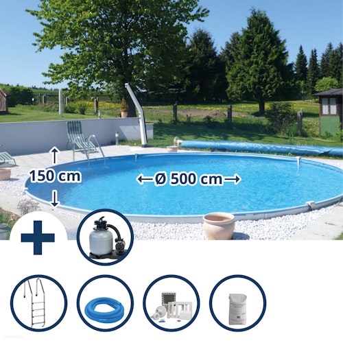 Summer Fun Stahlwand Pool-Set BALEAREN Tiefbecken Ø 500 x 150 cm