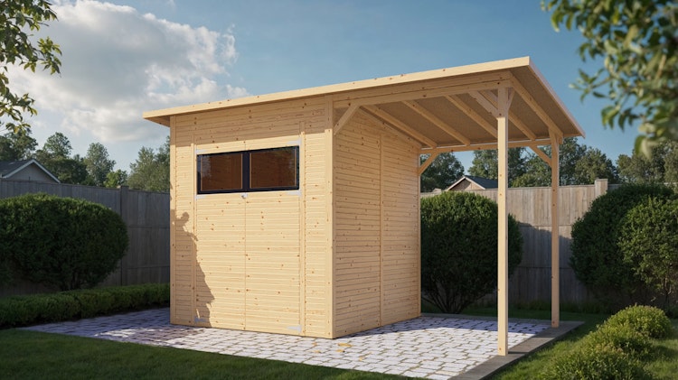 Bertilo Gartenhaus Pent Modern 3 Plus inkl. Anbaudach - 18 mm