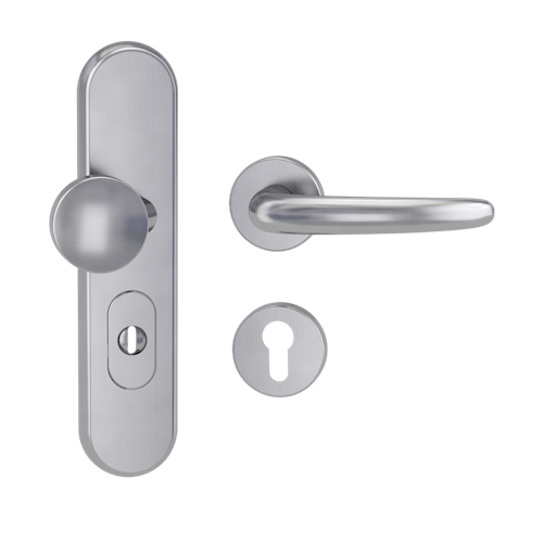 Griffwerk TITANO Kombi SB_882 ES1 (S2) -Edelstahl matt Kombi-Schutzbeschlag -Knopf/Drücker -mit Griff DESM ULMER GRIFF Klippt.-EM-rund-R-ZA,72mm- 38-50