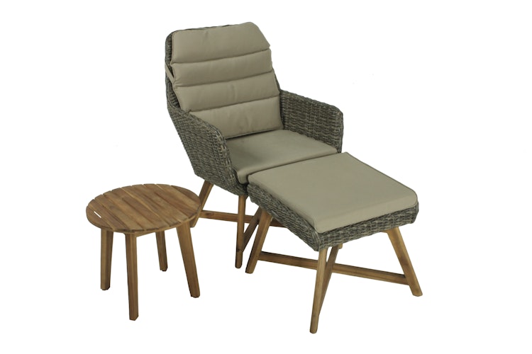 Garden Pleasure Lounger-Set CALVIA, Polyrattan / Akazie / Kissen 100 % Polyester