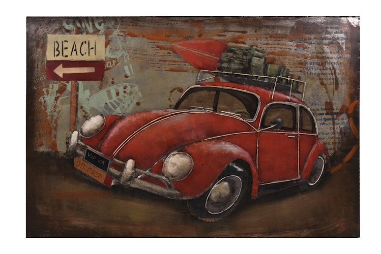 3D Metallbild Auto mit Gepäck 120 x 80 cm, Stahlblech
