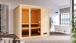 Karibu Woodfeeling Sauna Jutta - 38 mm Massivholz Aktionssauna inkl. gratis Saunaofen im Wert von 599,99 €
