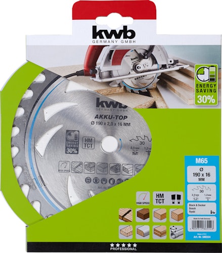 kwb Akku Top Sägebl HM Mit-Dü 190x16 Z30 586554