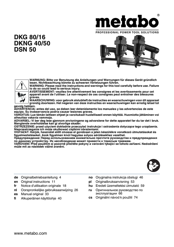 Bedienungsanleitung fÃ¼r Metabo Druckluft-Klammer-NagelgerÃ¤t DKNG 40/50