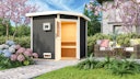 Vorschaubild Karibu Gartensauna Pultdach Saunahaus Mikka mit Eckeinstieg terragrau inkl. gratis Sauna-Zubehörset im Wert von 234,94 €