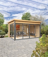Wolff Finnhaus Gartenhaus Studio 44-D mit Alu-Eckverkleidung/Schiebetür