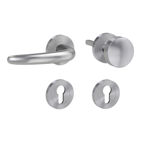 Griffwerk ULMER GRIFF PROF | DESIGN MANUFAKTUR FS -Edelstahl matt -Rosettengarnitur -Schraubt. -Knopf R2 -WL -Stift 9mm -TS 38-50mm