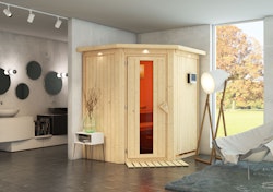 Karibu Sauna Taurin mit Eckeinstieg 68 mm inkl. gratis Saunaofen im Wert von 599,99 €
