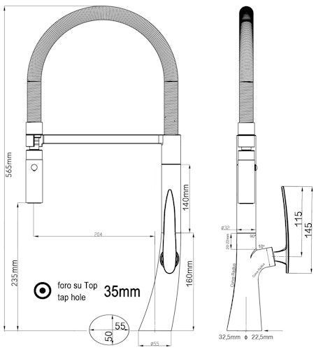 Wasserhahn Küchenarmatur, LEAF, mit 360° schwenkbarem Auslauf, abnehmbare 2 strahl Handbrause, Verchromt / Orange