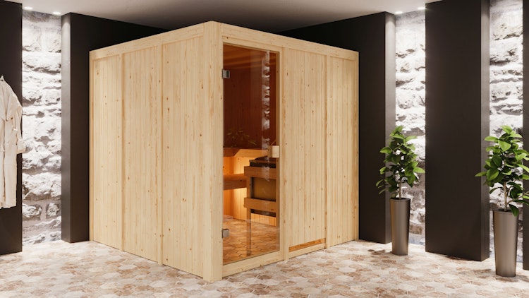 Karibu Woodfeeling Sauna Oulu - 68 mm Aktionssauna inkl. gratis Sauna-Zubehörset im Wert von 234,94 €