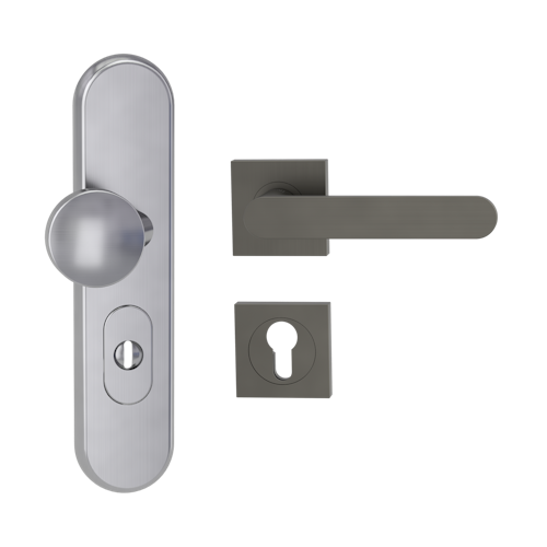 Griffwerk TITANO Kombi SB_882 ES1 (S2) -Edelstahl matt Kombi-Schutzbeschlag -Knopf/Drücker -mit Griff AVUS -KGR -eckig -R -ZA, 72mm -TS 38-50