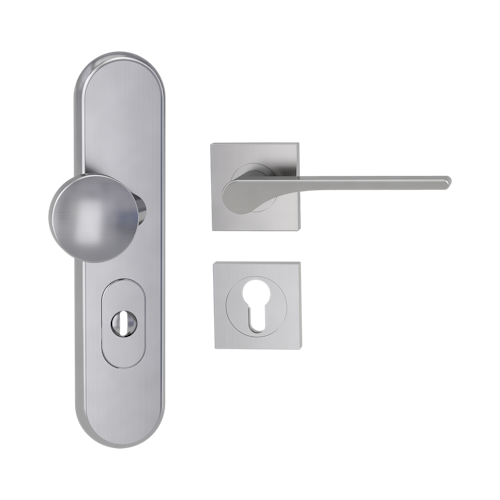 Griffwerk TITANO Kombi SB_882 ES1 (S2) -Edelstahl matt Kombi-Schutzbeschlag -Knopf/Drücker -mit Griff DESM LEAF LIGHT -SG -eckig -R -ZA, 72mm -TS 38-50