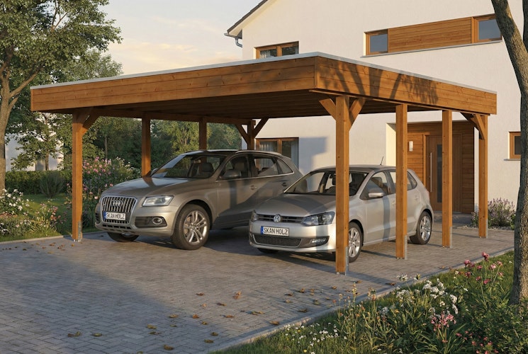 Skan Holz Friesland - Flachdach Doppelcarport aus Nadelholz Breite 546 cm