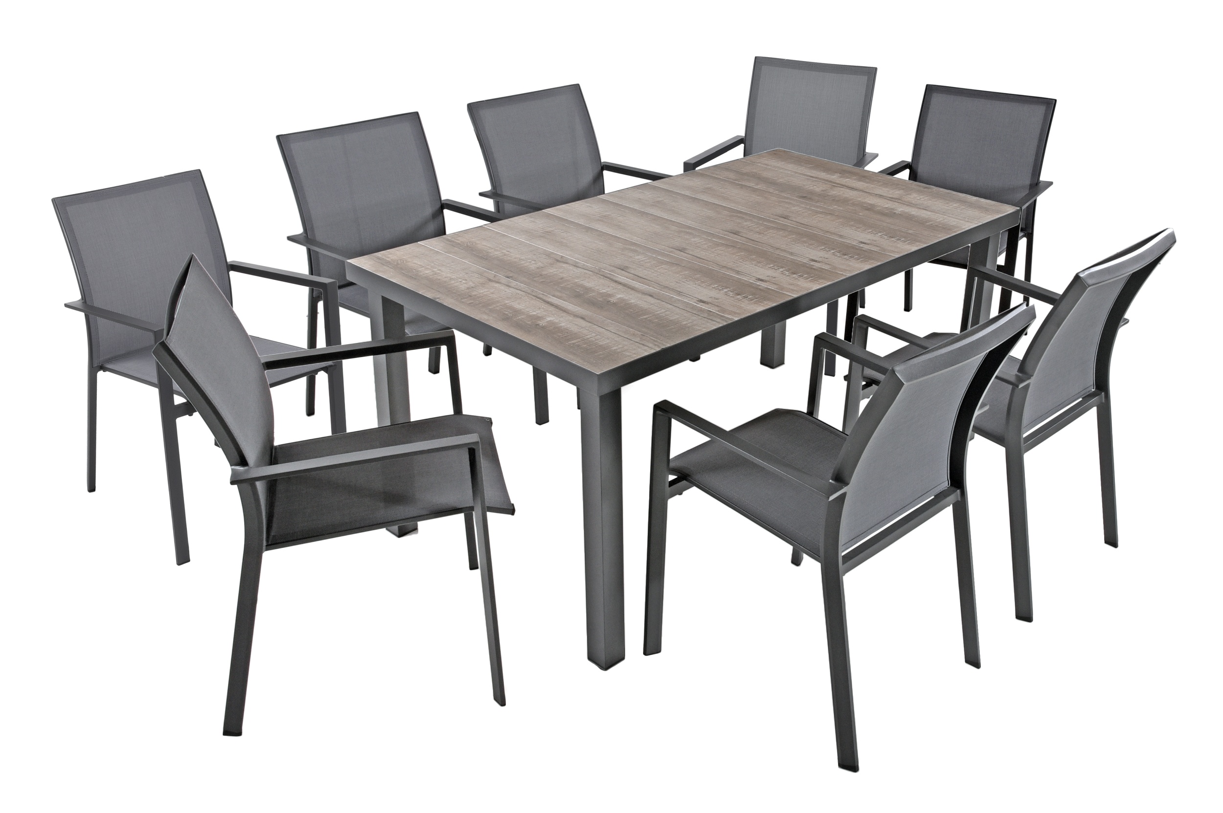 Garden Pleasure Gartenmöbel Set RANA 07, Tisch 162 x 90 + 8 Stapelsessel, Aluminium / Keramik / Kunststoffgewebe