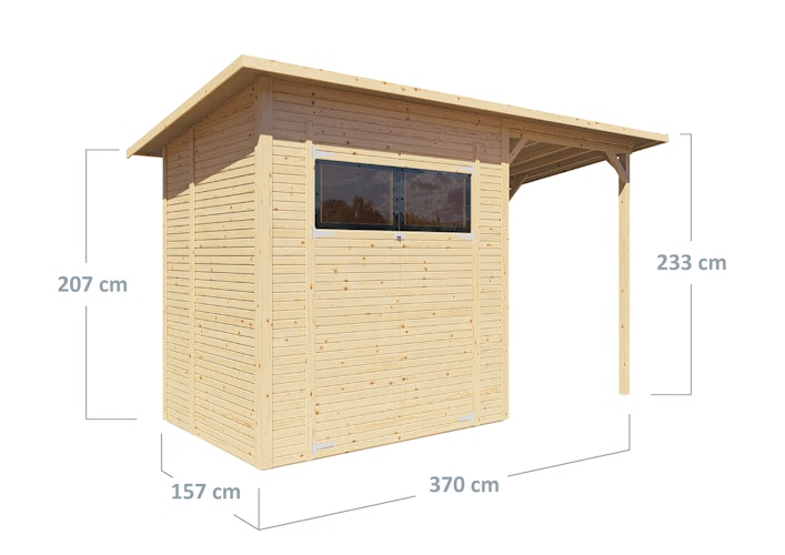 Bertilo Gartenhaus Pent Modern 2 Plus inkl. Anbaudach - 18 mm