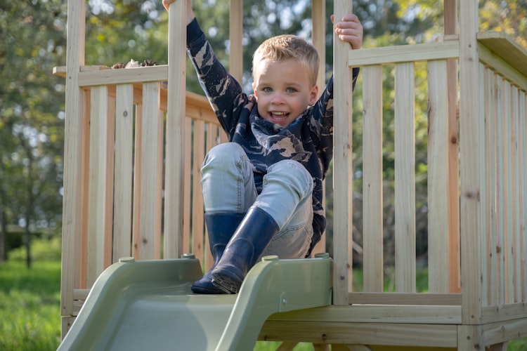 EXIT Panorama 500 Holzspielhaus mit Rutsche & Sandkasten