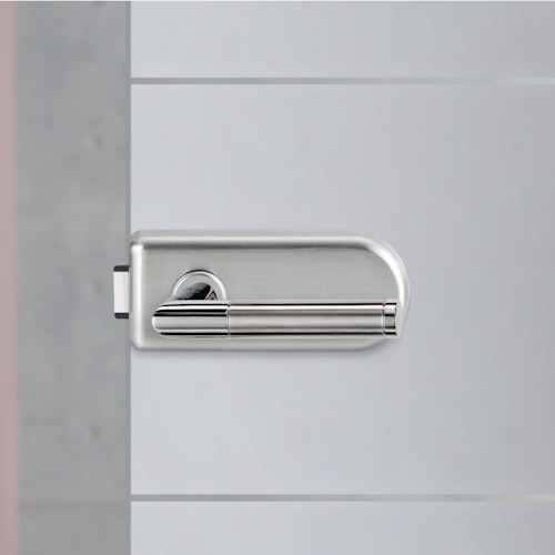 Griffwerk Glasdrehtür LINES FOUR 503 teilmattiert mit 4 Streifen, Grünglas/Weißglas, ESG/VSG, Studio/Office