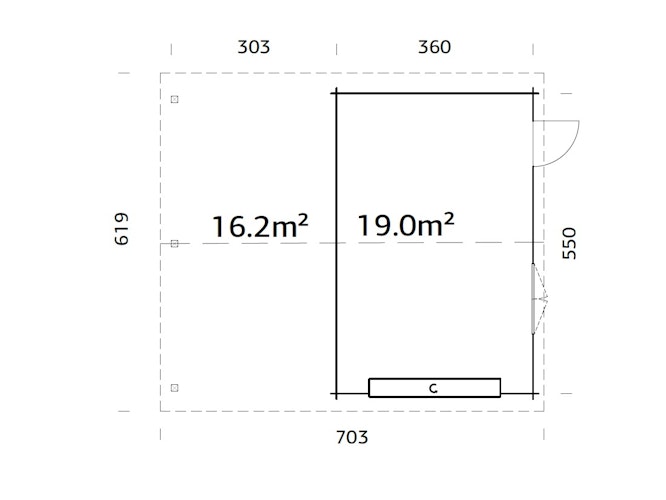 Palmako Garage Roger 19,0 + 16,2 m² - 44 mm - mit Sektionaltor