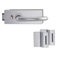 Griffwerk PURISTO S -Edelstahl matt Ganzglastürbeschlagset -3-teiliger Bandsatz -mit Griff DESM ULMER GRIFF -EM -smart2lock