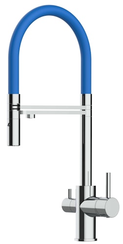 3 Wege Wasserhahn Küchenarmatur, FL, mit 360° schwenkbarem Auslauf, abnehmbare 2 strahl Handbrause, Verchromt / Blau