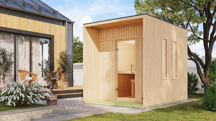 Karibu Design Saunahaus Laguna Blackline - 73 mm inkl. gratis Sauna-Zubehörset im Wert von 234,94 €