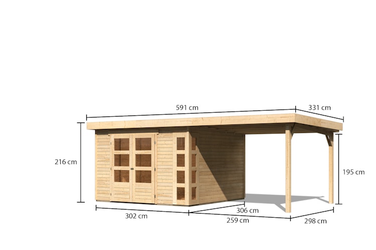 Karibu Woodfeeling Gartenhaus Kerko 3/4/5/6 mit 280 cm Schleppdach - 19 mm