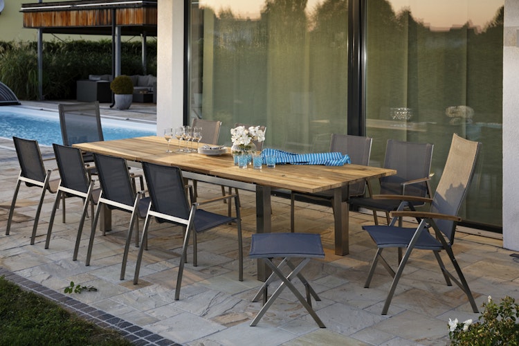 Diamond Garden Fußhocker VENEDIG, Edelstahl / Kunststoffgewebe Schwarz/Silber