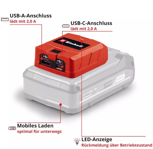 Einhell USB-Akku-Adapter TC-CP 18 Li USB A/C-Solo 4514148