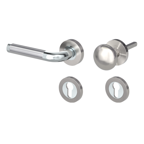 Griffwerk SIMONA Schraubtechnik GK4 -Chrom/Nickelmatt/Edelstahl  Rosettengarnitur -Schraubt. -Knopf R21 -WL -TS 40-45mm