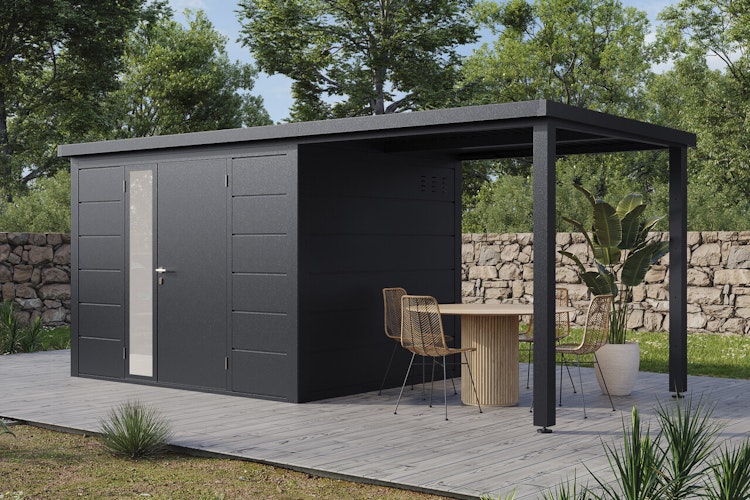 Wolff Finnhaus Metall Gartenhaus Linnea inkl. Anbaudach