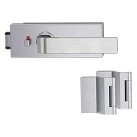Griffwerk PURISTO S -Edelstahl matt Ganzglastürbeschlagset -3-teiliger Bandsatz -mit Griff DESM GRAPH -SG -smart2lock
