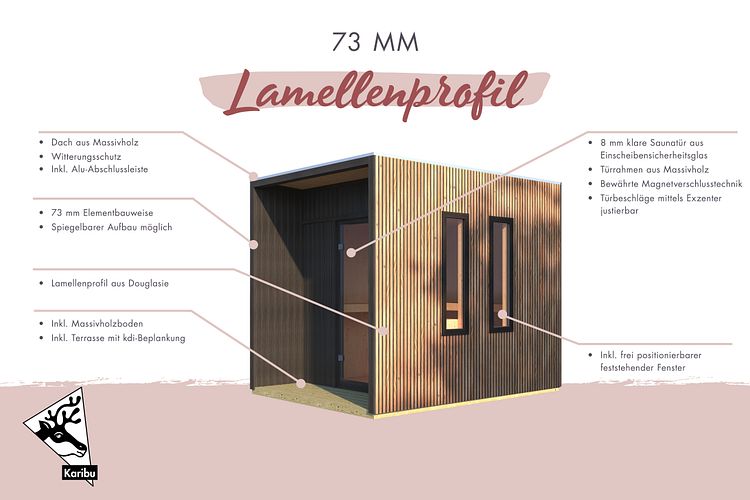 Karibu Design Saunahaus Laguna mit Douglasie-Lamellenprofil - 73 mm